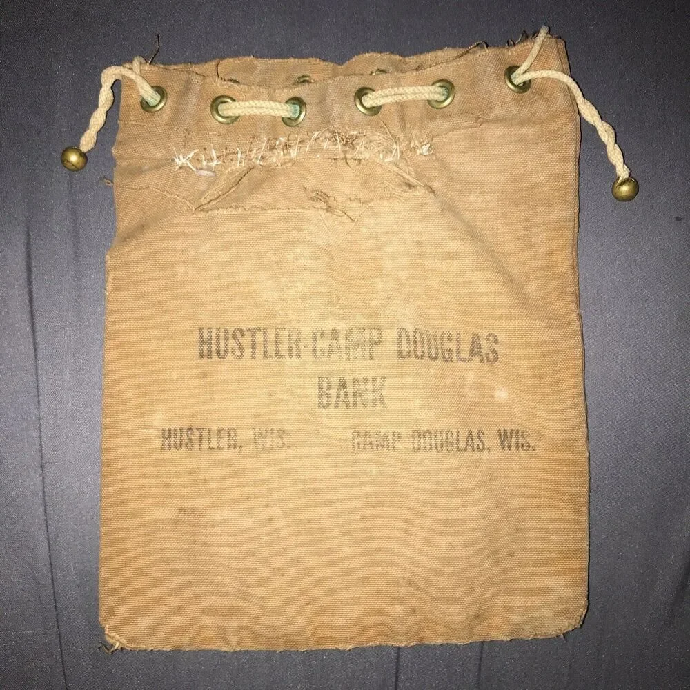 HUSTLER Camp Douglas Bank Coin Money Bag Canvas Hustler Wisconsin Rare
